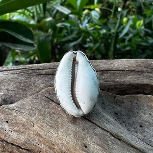 Cowrie shell floral sterling & fine silver ring puka jewelry